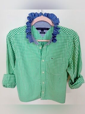 Tommy Hilfiger Green and White Gingham Button-Down Shirt